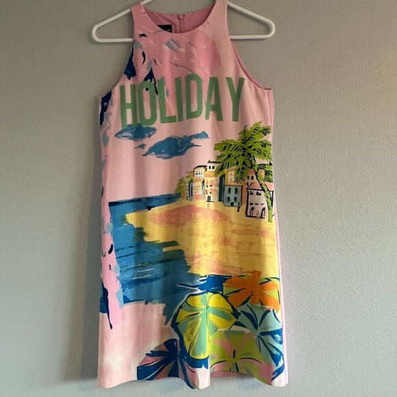Boutique Moschino Holiday Graphic Print Sleeveless Shift Mini Dress Pink‎ 6 - Picture 5 of 14